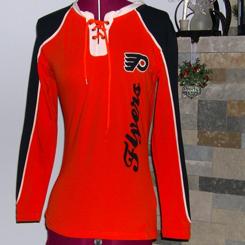 Philadelphia Flyers S Lace Up T-shirt Stretchy L/S